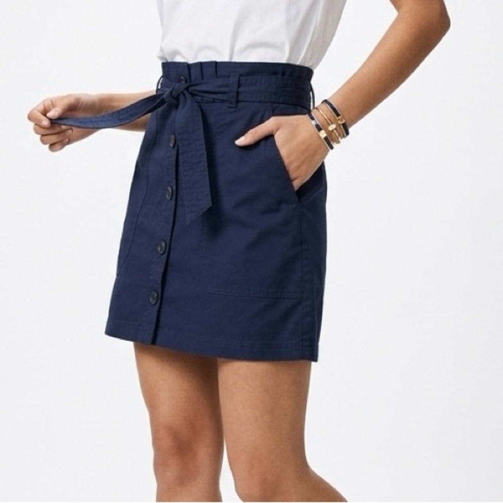Abercrombie & Fitch Navy Blue Button Front Utility Mini Skirt Tie Waist Sz M